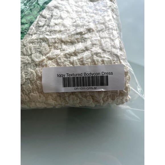 Women's Dress - Iggy Textured Bodycon Dress Green And White Long Sleave Size M - Picture 6 of 6